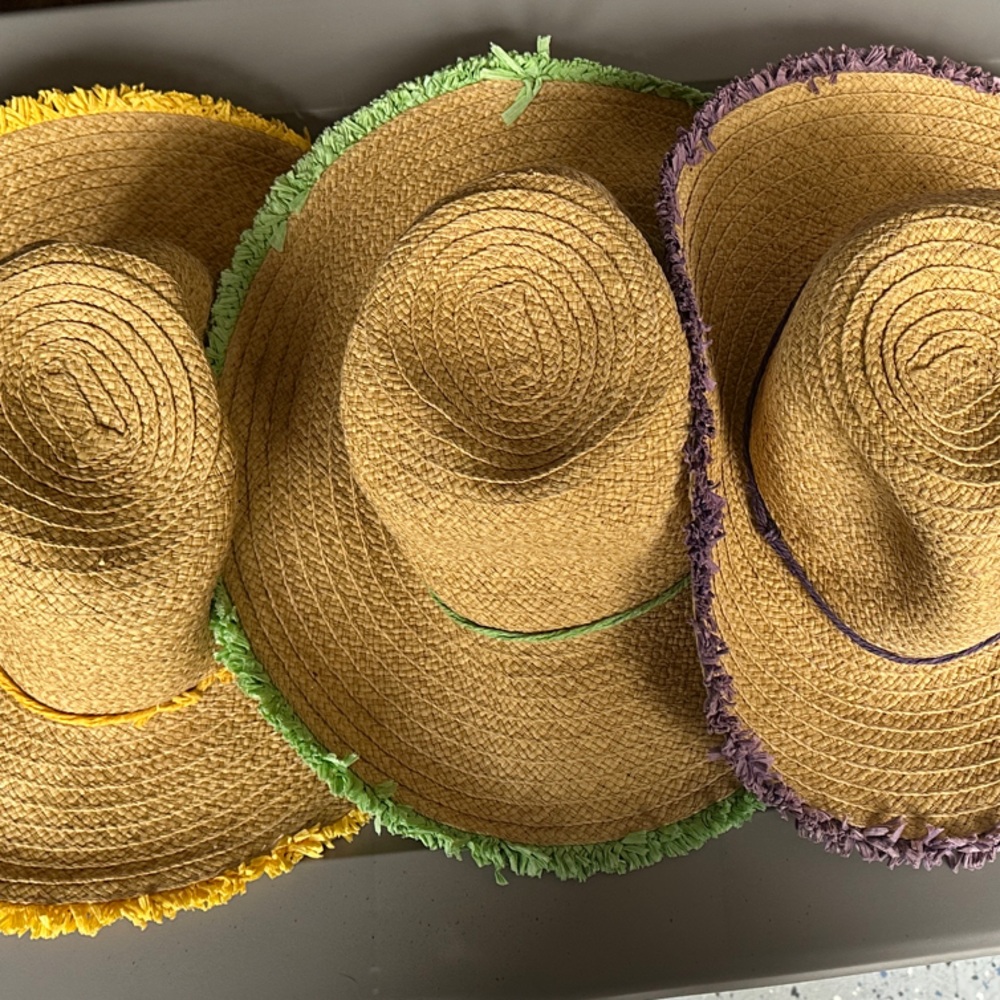Set of Three Panama Jack Straw Hats with Colorful Trim and interior ties